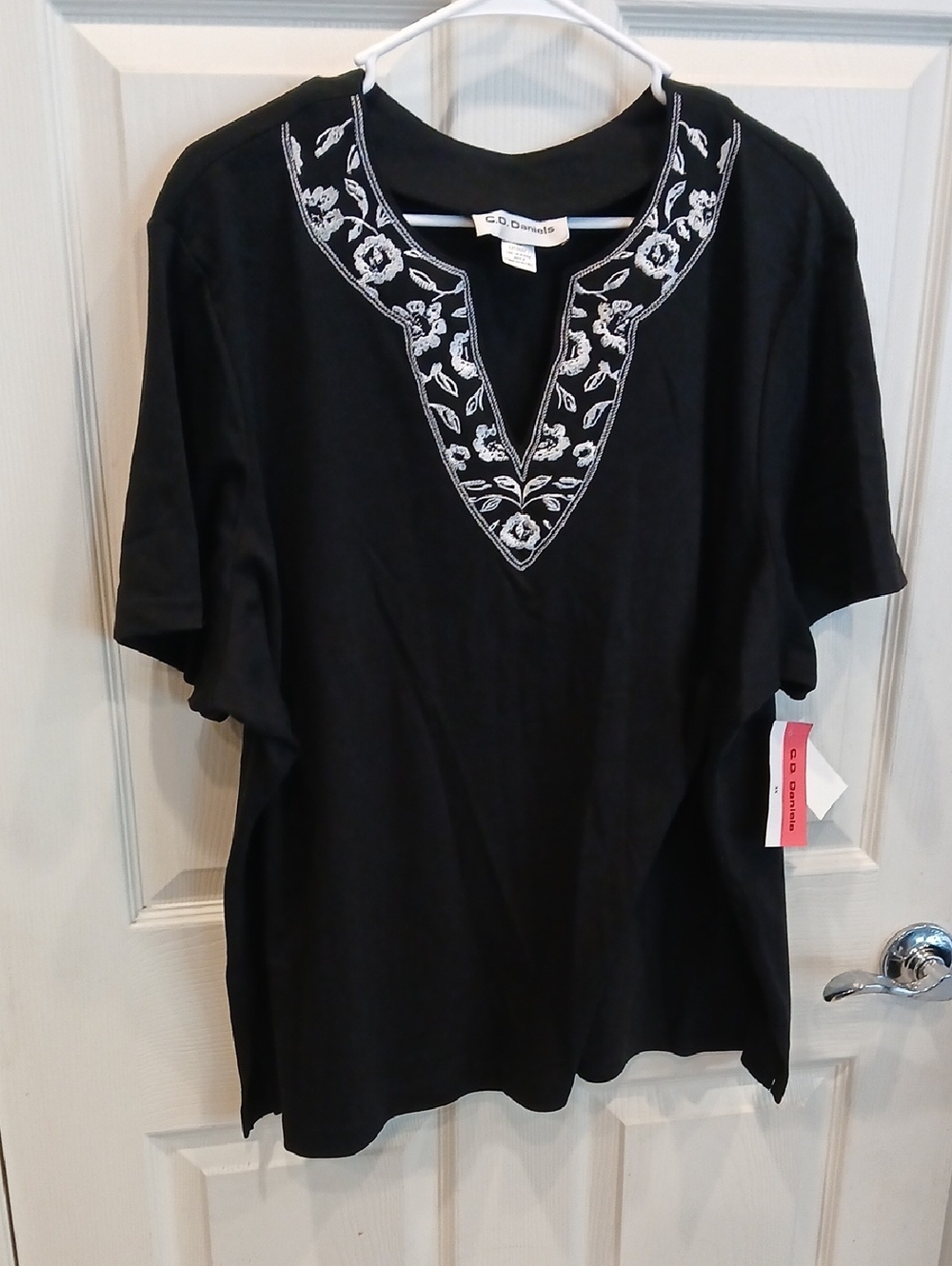 Black Embroidered V-Neck Women’s Shirt